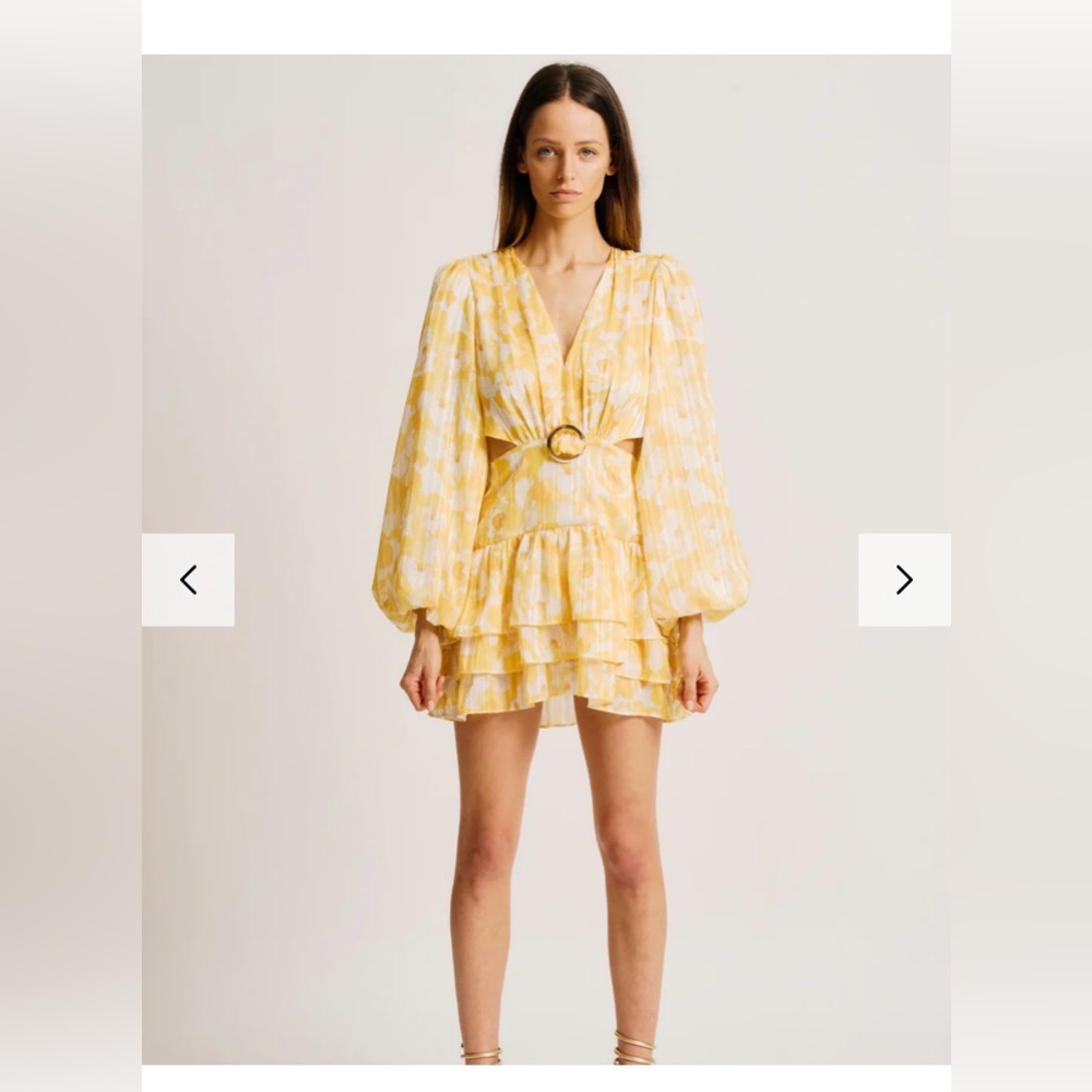 Torn by Ronny Kobo Yellow and Cream Mini Dress - Picture 1 of 5